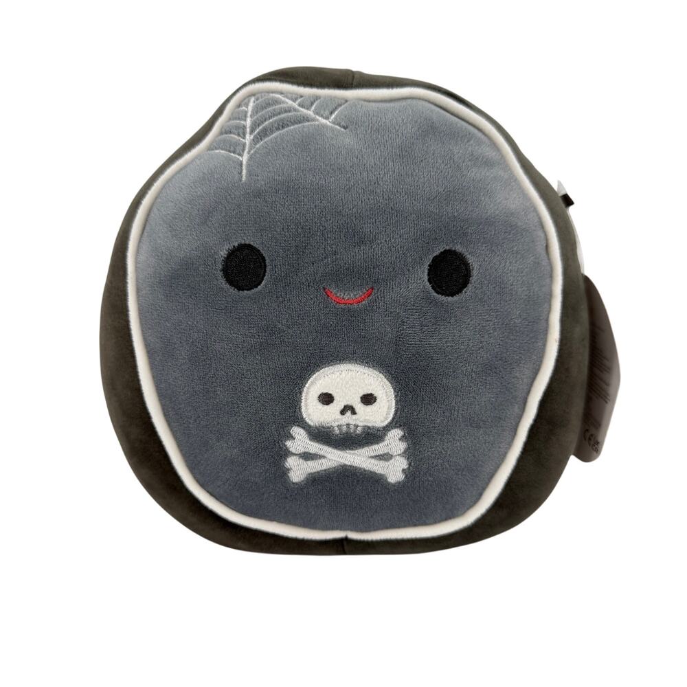 Squishmallows Alva Coffin 8” Halloween Skull Spiderweb Plush NWT
